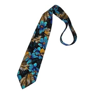 ERVÉ JACQUES Black/Blue Floral Silk LUXURY Tie HANDMADE ITALY